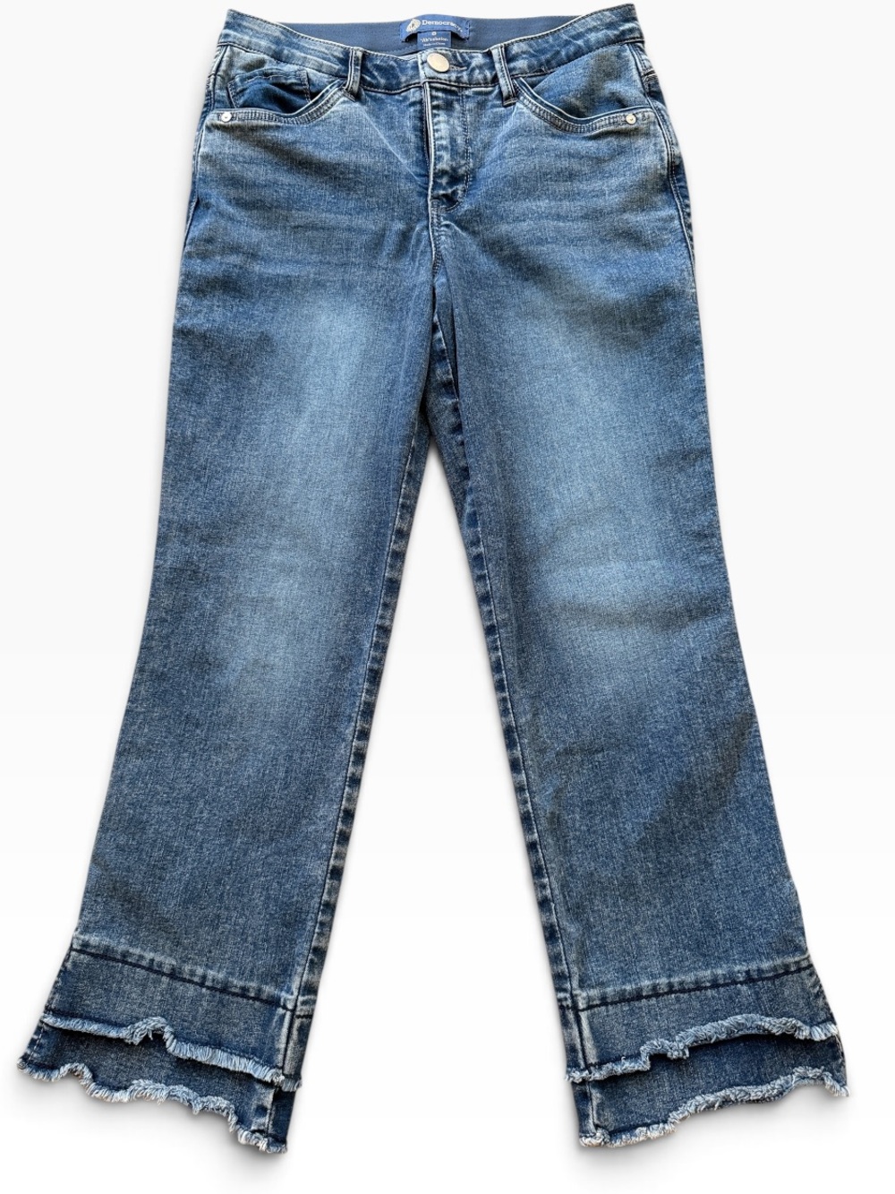 Democracy Ab Solution Medium Blue Kick Flare Double Layer Fray Hem Crop Jeans 8